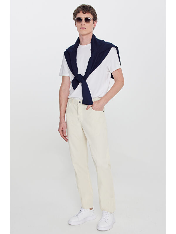 Altınyıldız Classics Erkek Taş Pamuklu Slim Fit Dar Kesim 5 Cepli Armürlü Esnek Pantolon