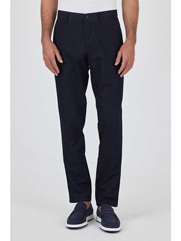 İMZA Koyu Lacivert Gabardin Yan Cep Düz Paça Casual Comfort Fit Pamuklu Chino Pantolon 1003250211