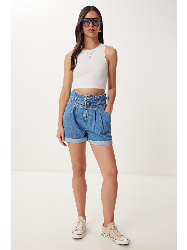 Happiness İstanbul Yüksek Bel Denim Şort AÇIK MAVİ LUT0019