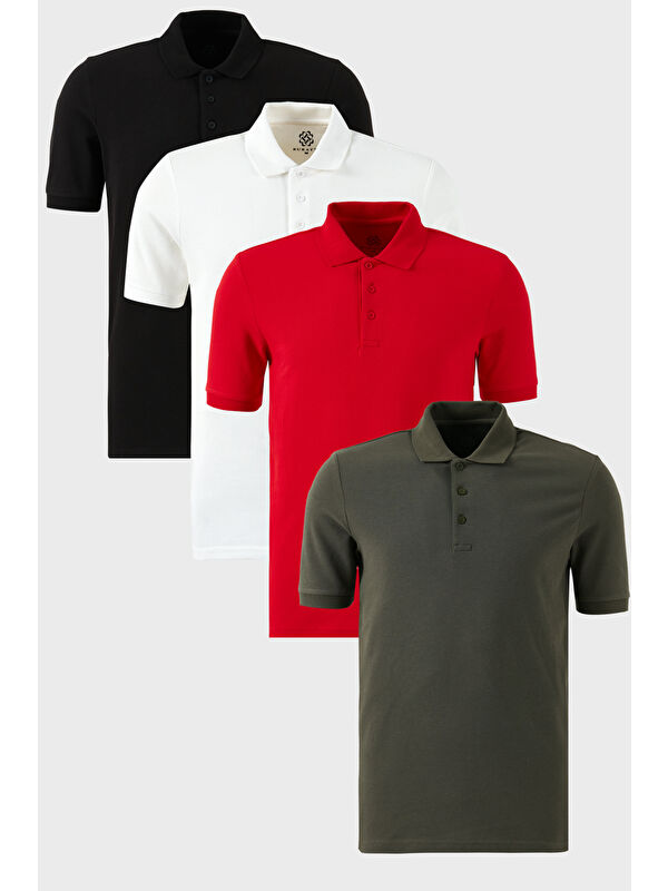 Buratti Pamuklu Regular Fit Düğmeli Polo Yaka 4'lü Paket %100 Pamuk Tişört 5902127S4