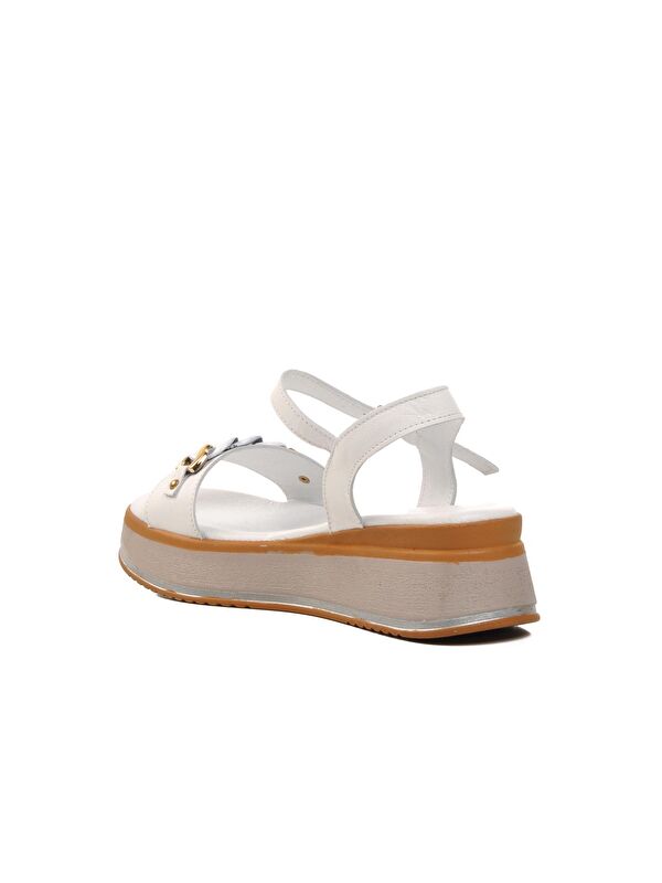 Beyaz Hakiki Deri Kadın Sandalet 9716 - Görsel 5