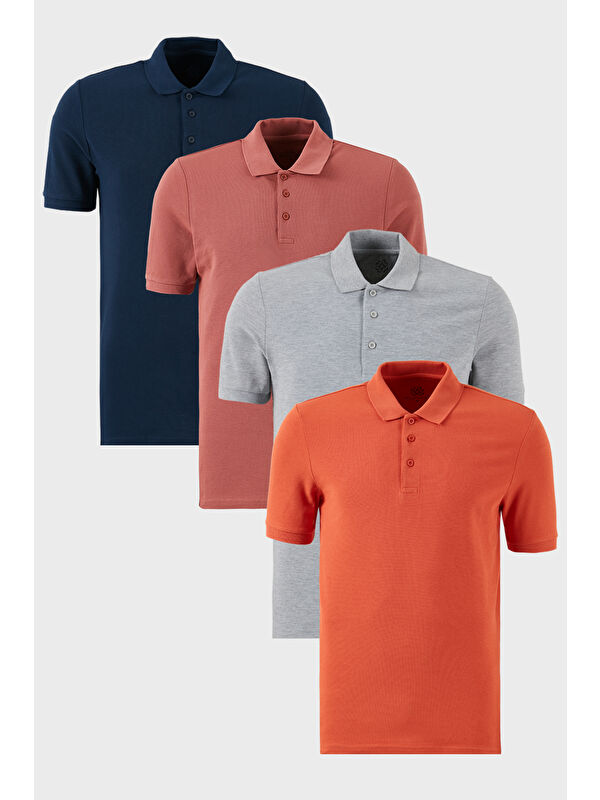 Buratti Pamuklu Regular Fit Düğmeli Polo Yaka 4'lü Paket %100 Pamuk Tişört 5902127S4