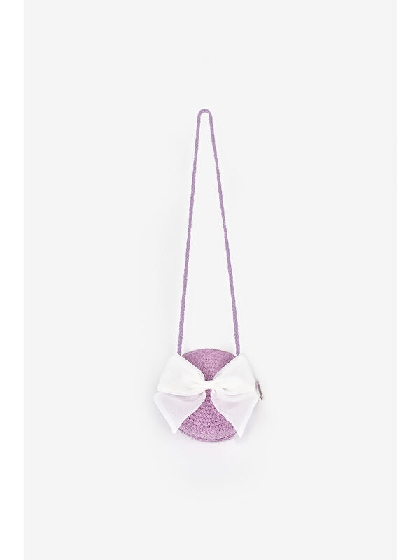 Le Mabelle Lila Beyaz Fiyonklu Kız Çocuk Hasır Çanta