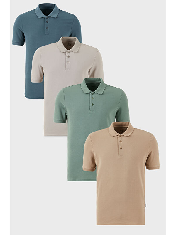 Buratti Pamuklu Regular Fit Düğmeli Polo Yaka 4'lü Paket %100 Pamuk Tişört 5902127S4