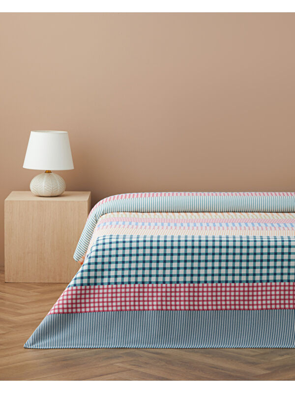 English Home Summer Grid Baskılı Pamuklu Çift Kişilik Pike 200x220 cm Turuncu