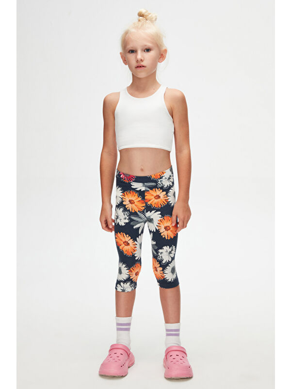 Lovetti Kız Çocuk Stylized Sunflower Desen Kapri