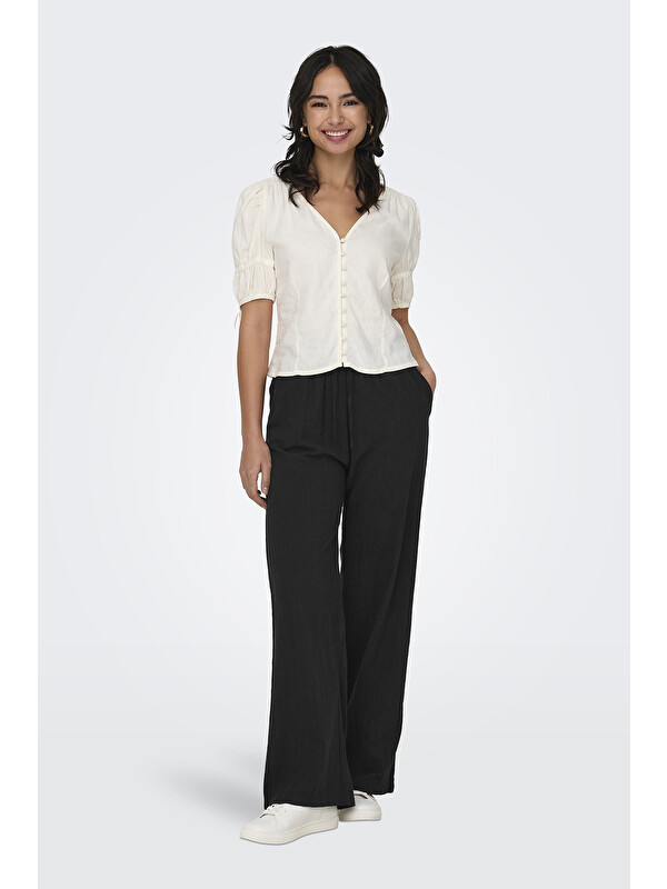 Only Onltizana % 100 Pamuk Regular Fit Yüksek Bel Geniş Paça Pantolon 15319090