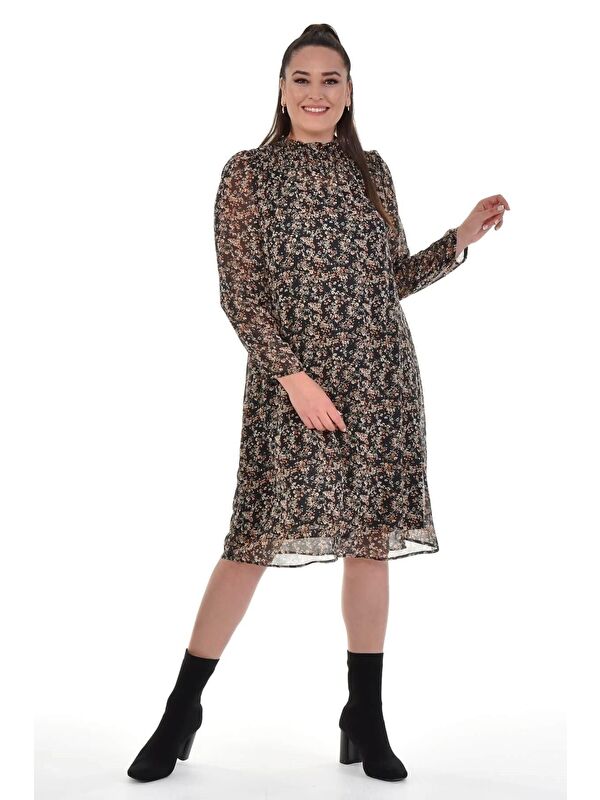 Mylinemoda Astarlı Şifon Gipe Detaylı Elbise