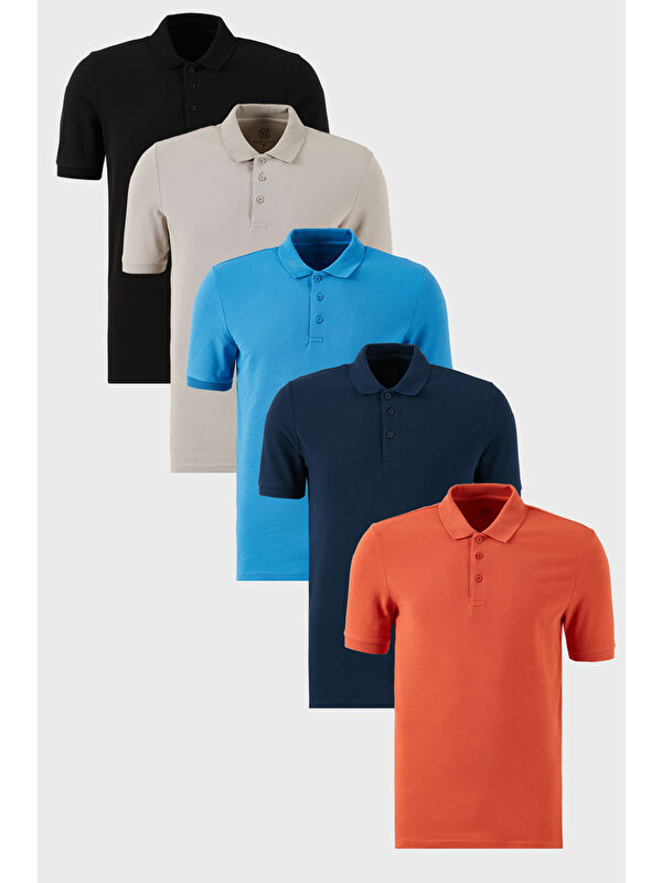 Buratti Pamuklu Regular Fit Düğmeli Polo Yaka 5'li Paket %100 Pamuk Tişört 5902127S5