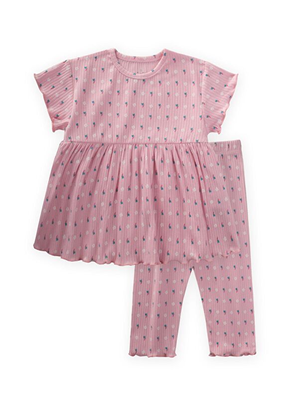 CİGİT Desenli Fitilli Tunik Takım 1-8 Yaş Pembe