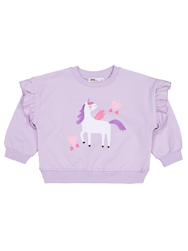 Civil Girls Kalpli Baskılı 2-5 Yaş Sweatshirt - Lila 4-5 Yaş