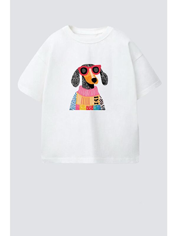 Monila Kız Çocuk Köpek Baskılı Bisiklet Yaka Tshirt