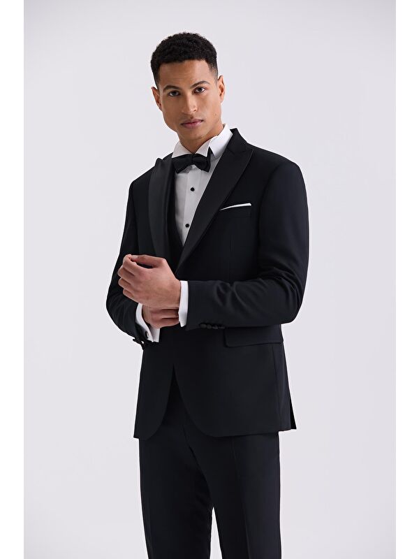 JAKAMEN Siyah Slim Fit Sivri Yaka Smokin Takım Elbise