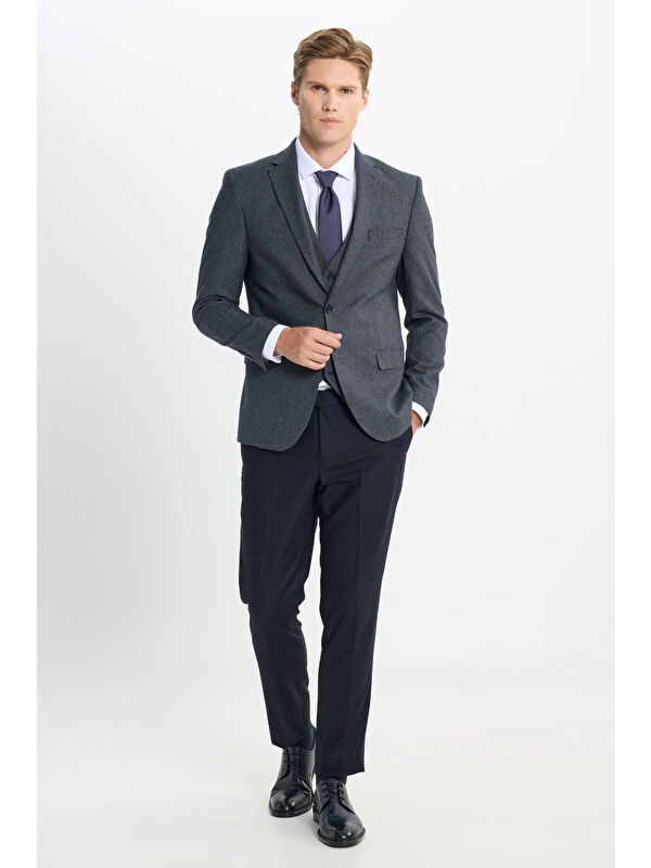 Altınyıldız Classics Erkek Antrasit Slim Fit Dar Kesim Mono Yaka Kapak Cepli Yelekli Takım Elbise