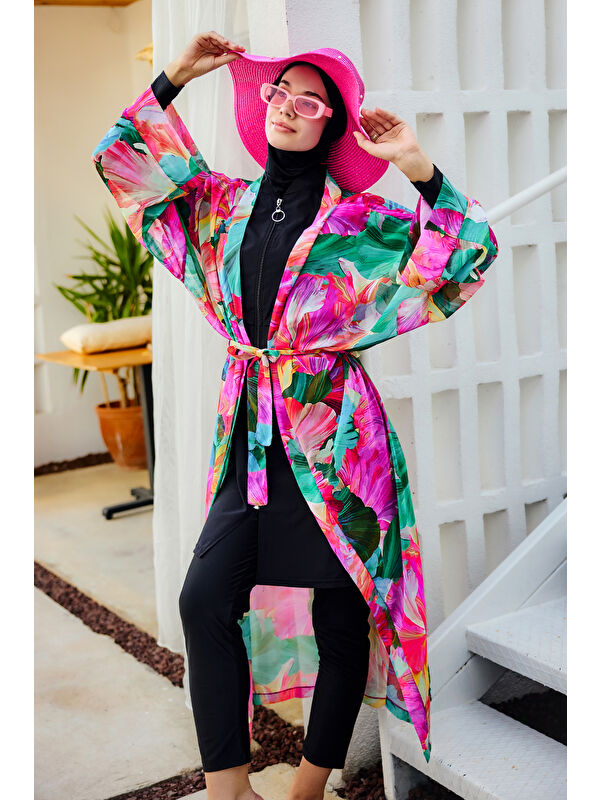 Remsa Mayo Remsa Tesettür Mayo Üzerine Tek Kaftan Kimono Pareo Pembe01 RP033 Ayşe