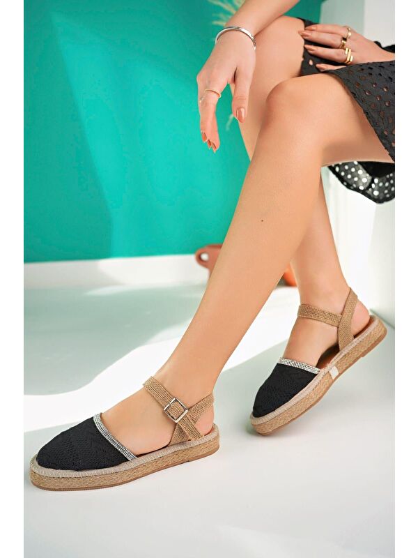 Glara Önü Kapalı Hasır Görünümlü Kadın Triko Sandalet - Görsel 4