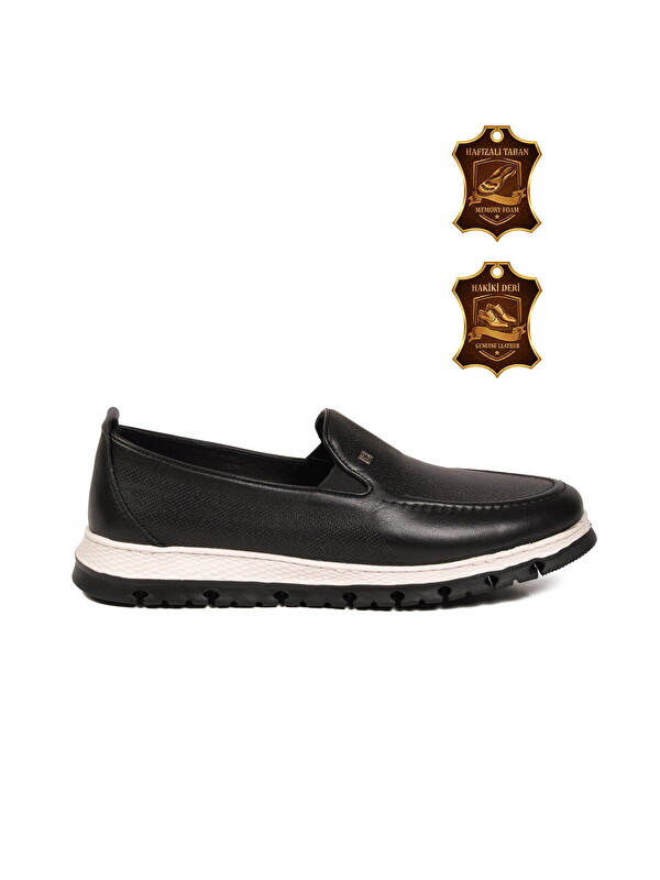 Voyager Erkek Siyah Hakiki Deri Rahat Tabanlı Makosen Casual Ayakkabı Loafer 6574 M