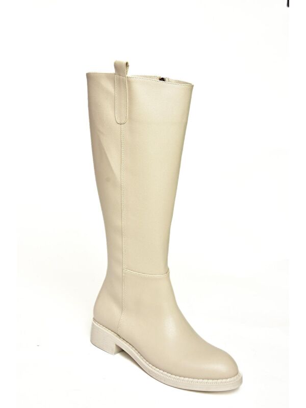 T590962009 Bej Alçak Topuklu Kadın Çizme - Görsel 4