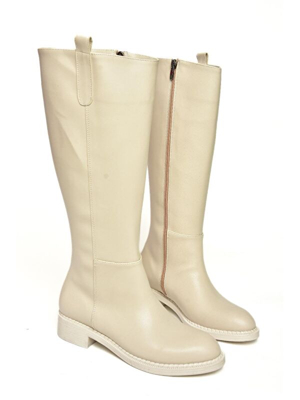 T590962009 Bej Alçak Topuklu Kadın Çizme - Görsel 5