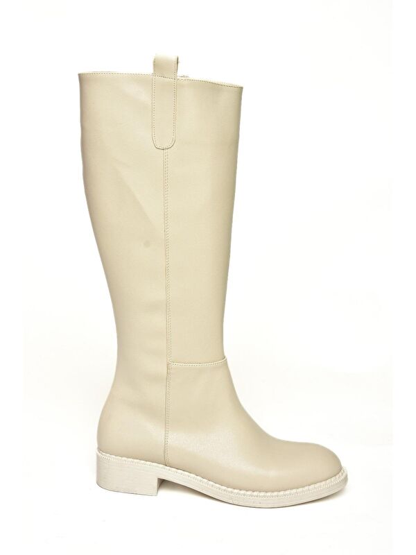 T590962009 Bej Alçak Topuklu Kadın Çizme - Görsel 6