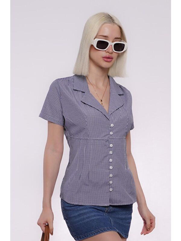 Madmext Saks Pötikareli Kadın Gömlek Mg2359
