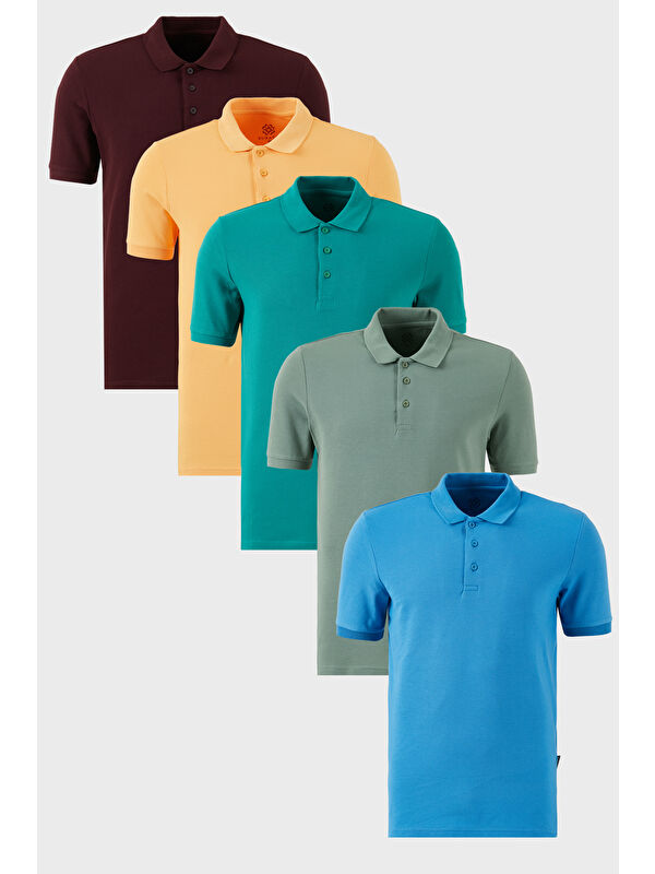 Buratti Pamuklu Regular Fit Düğmeli Polo Yaka 5'li Paket %100 Pamuk Tişört 5902127S5