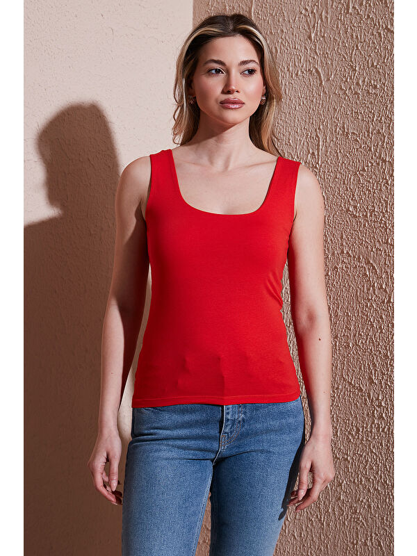 Fashion Friends Streç Pamuklu Slim Fit Kare Yaka Kalın Askılı Atlet 25Y0266K1