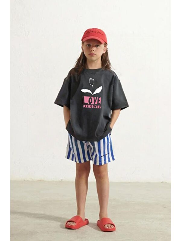 Monila Kız Çocuk Bisiklet Yaka Çiçek Baskılı Tshirt
