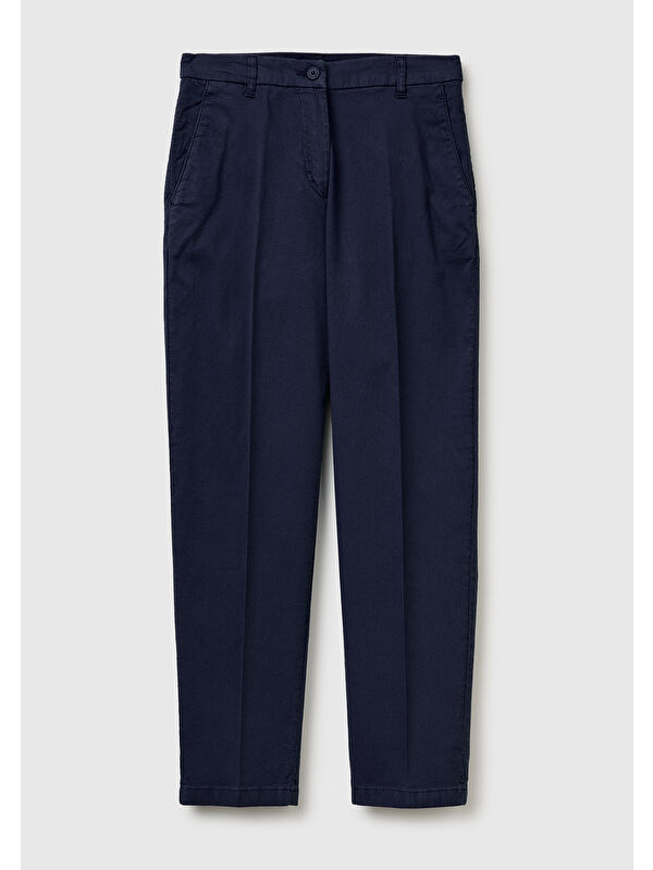 United Colors Of Benetton Kadın Lacivert Pamuk Karışımlı Slim Fit Chino Kumaş Pantolon