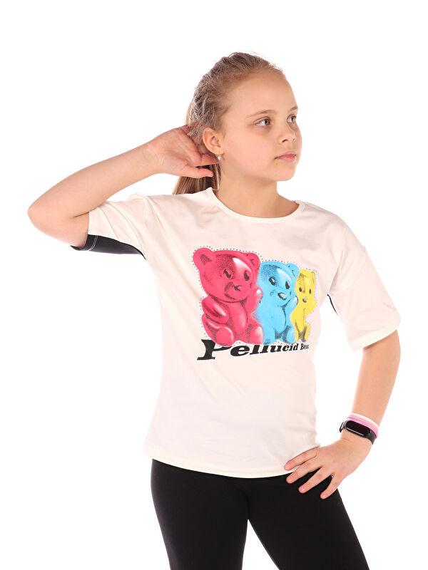 Toontoykids Kız Çocuk Baskılı Bisiklet Yaka Kısa Kollu Tişört 22235