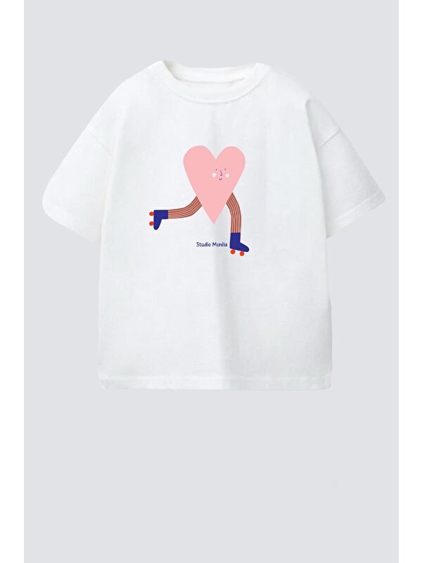 Monila Kız Çocuk Bisiklet Yaka Baskılı Tshirt