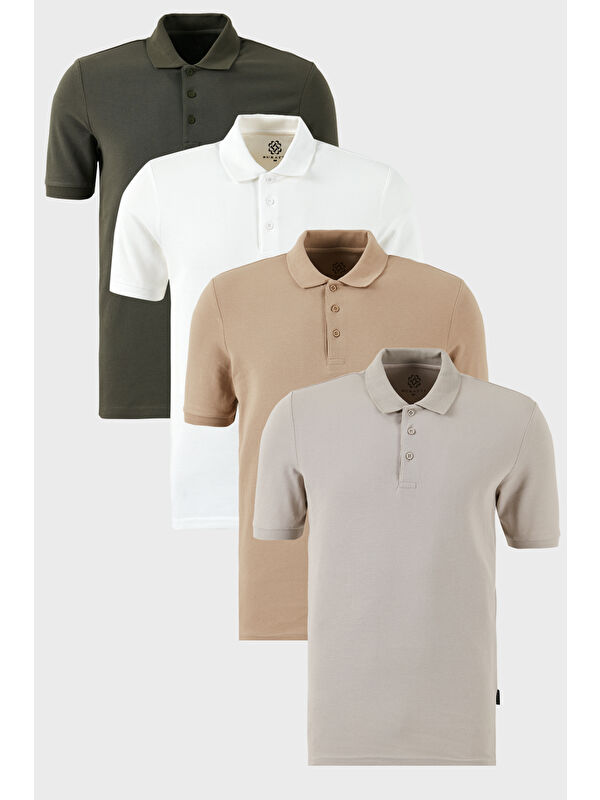 Buratti Pamuklu Regular Fit Düğmeli Polo Yaka 4'lü Paket %100 Pamuk Tişört 5902127S4