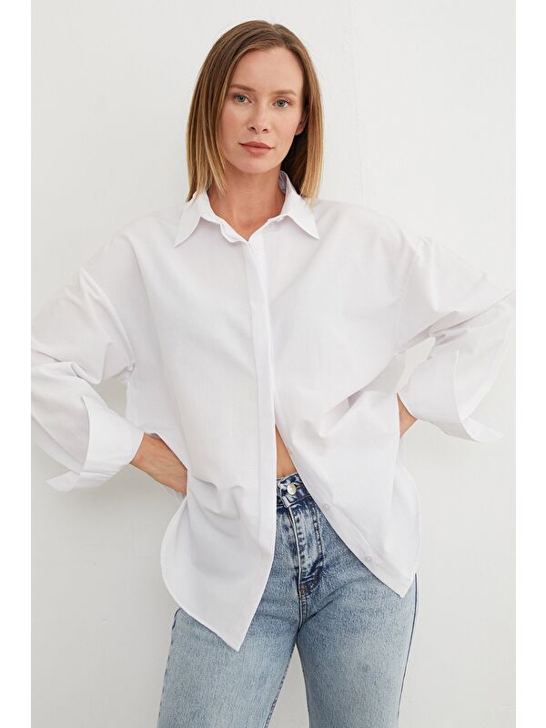 Fullamoda Basic Yırtmaçlı Oversize Gömlek