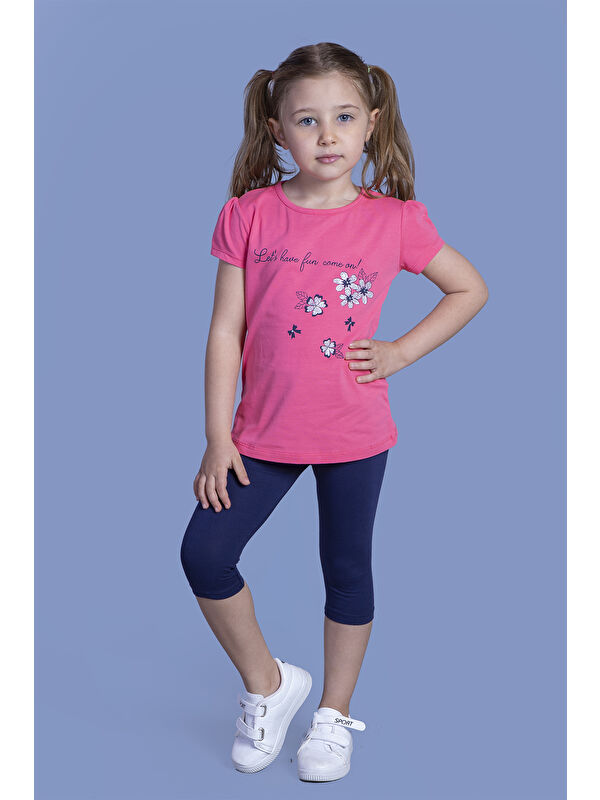 Toontoykids Kız Çocuk Çiçek Desenli Yazı Baskılı Taytlı Takım