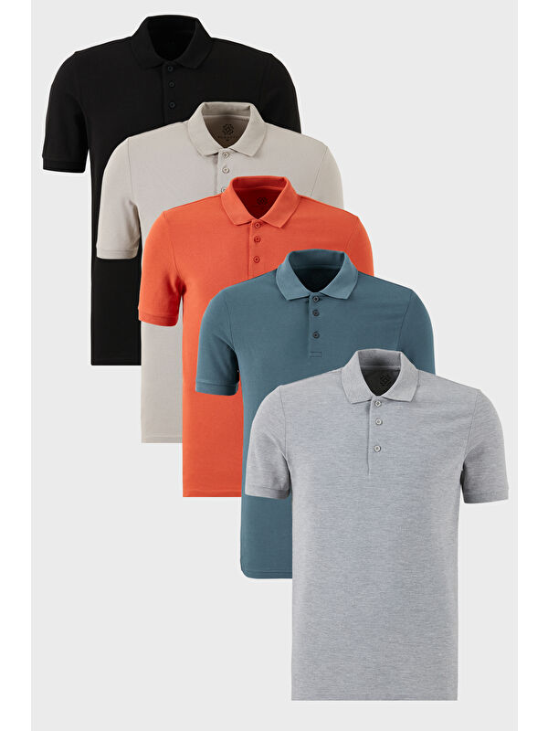 Buratti Pamuklu Regular Fit Düğmeli Polo Yaka 5'li Paket %100 Pamuk Tişört 5902127S5