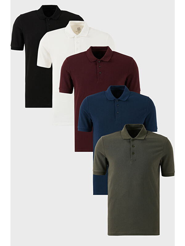 Buratti Pamuklu Regular Fit Düğmeli Polo Yaka 5'li Paket %100 Pamuk Tişört 5902127S5