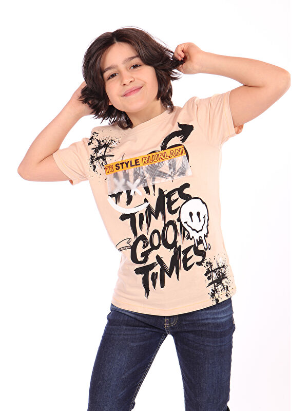 Toontoykids Erkek Çocuk Önü Süs Cepli Yazı Baskılı Tişört