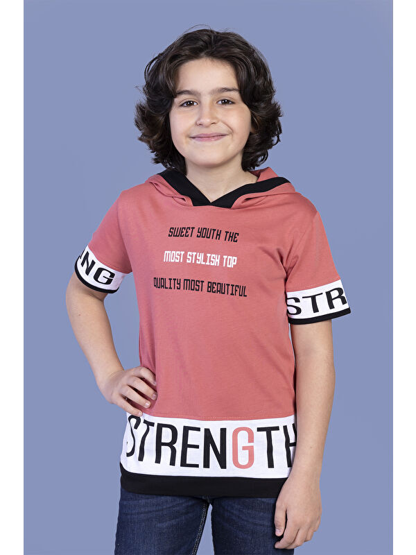 Toontoykids Erkek Çocuk Kapüşonlu Garni Detaylı Baskılı Tişört