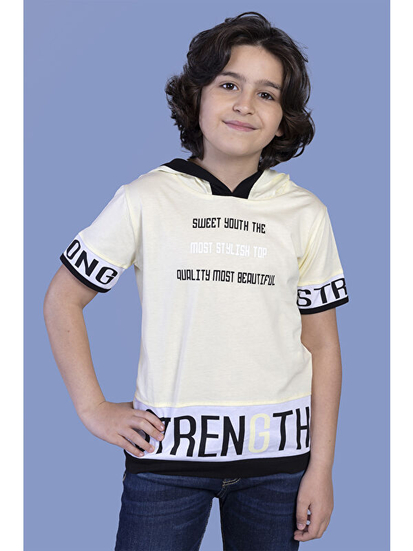 Toontoykids Erkek Çocuk Kapüşonlu Garni Detaylı Baskılı Tişört