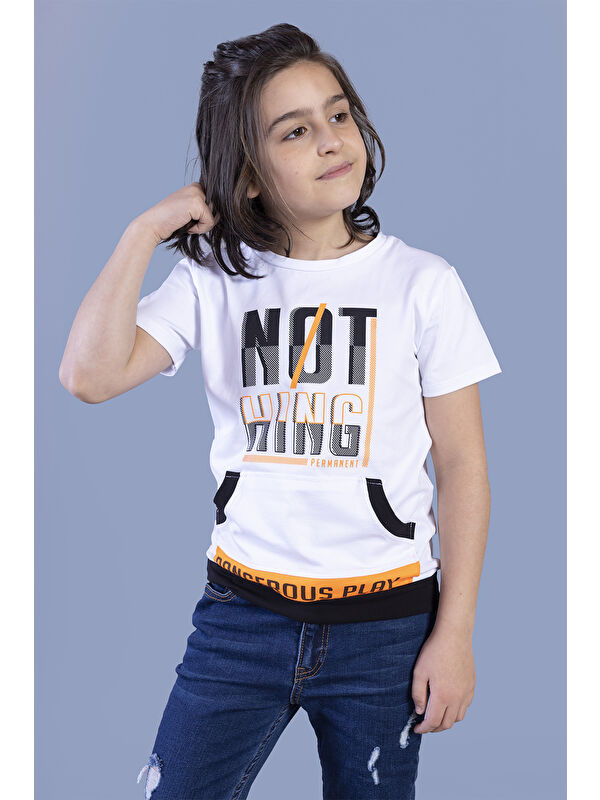 Toontoykids Erkek Çocuk Kanguru Cepli Neon Baskılı Tişört