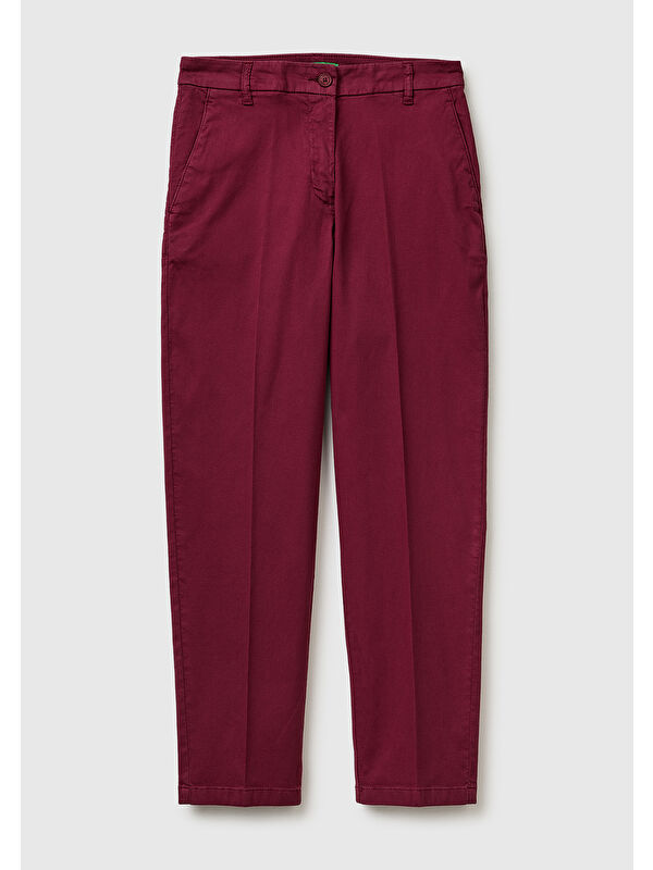 United Colors Of Benetton Kadın Bordo Pamuk Karışımlı Slim Fit Chino Kumaş Pantolon