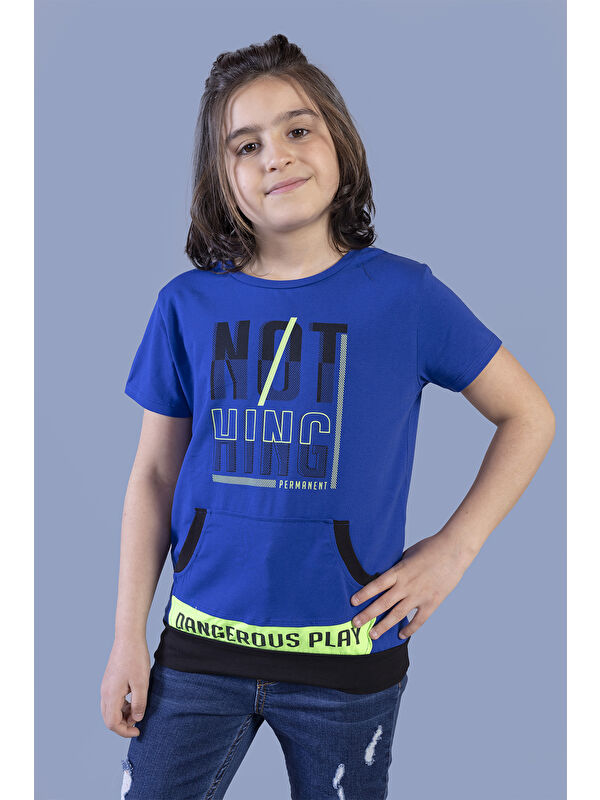 Toontoykids Erkek Çocuk Kanguru Cepli Neon Baskılı Tişört