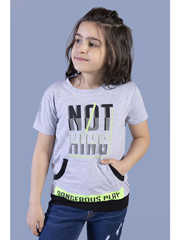Toontoykids Erkek Çocuk Kanguru Cepli Neon Baskılı Tişört