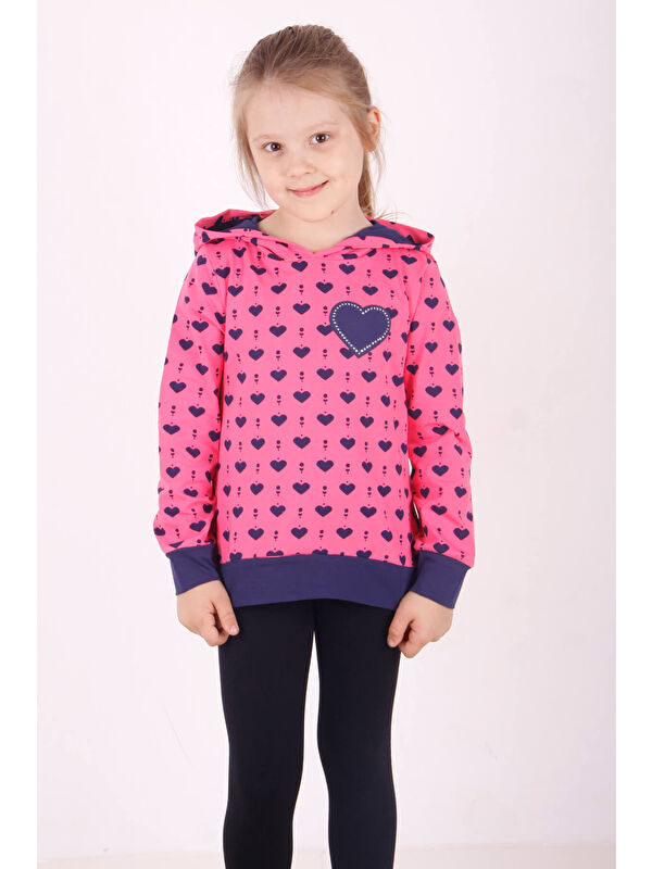 Toontoykids Kız Çocuk Komple Kalp Desenli Sweatshirt