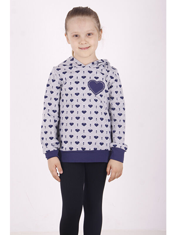 Toontoykids Kız Çocuk Komple Kalp Desenli Sweatshirt