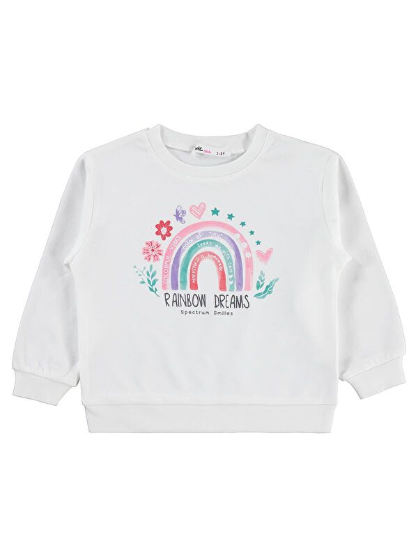 Civil Girls Rainbow Baskılı 2-5 Yaş Sweatshirt - Ekru 5-6 Yaş