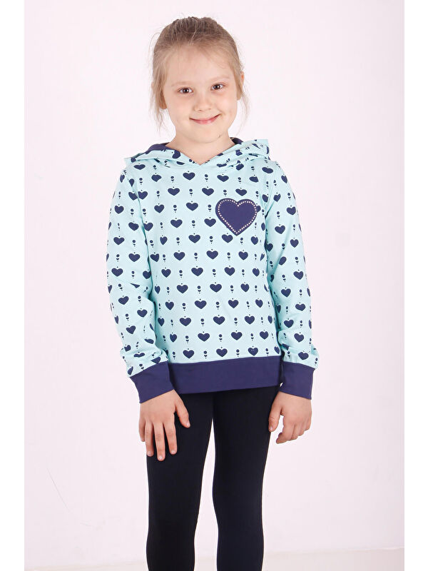 Toontoykids Kız Çocuk Komple Kalp Desenli Sweatshirt