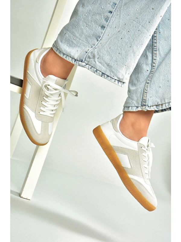 Beyaz_Gri Kadın Sneaker U6528573 - Görsel 4