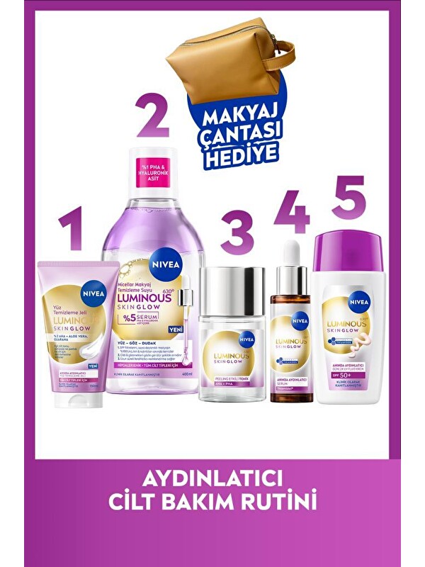 NIVEA Aydınlatıcı Bakım Rutini,Makyaj Temizleme Suyu,Temizleme Jeli,Tonik, Serum ve Yüz Kremi,Çanta Hediye
