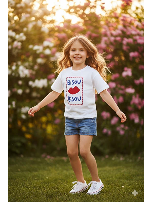 Monila Kız Çocuk Baskılı Bisiklet Yaka Tshirt